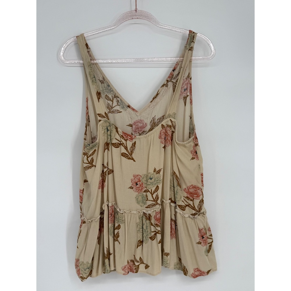 American Eagle Floral Babydoll Tank Top Cream Crochet Lace Boho Ruffle Hem Sz XL - Picture 4 of 9